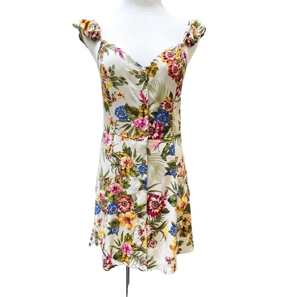Xhilaration Juniors Summer Floral Button-Front Ruffled Strap Dress XXL